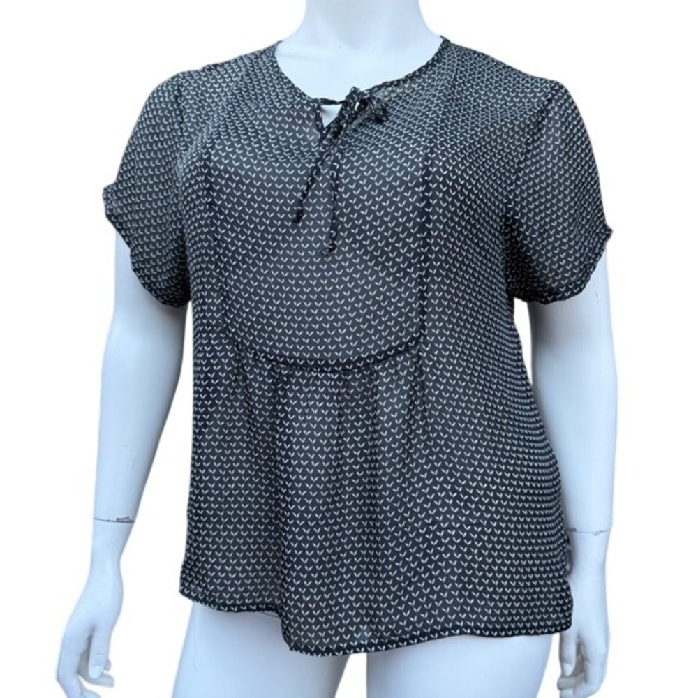 Quintessential Sheer Blouse Black + White Short Sleeve Whimsigoth Peasant Top XL